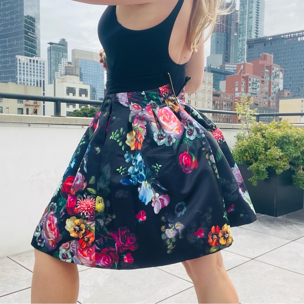 Ted Baker Black Impressionist Oil Painting Satin Tutu Tailored A-Line Skirt NWOT - Picture 11 of 16
